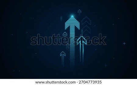 A upward arrows vector design, with Blue Glowing Arrow Light Background made of glowing blue lines represents accelerating digital growth and rising Charts Concepts
