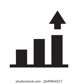 Ícone de gráfico de barras para cima com uma seta crescente que representa o sucesso dos negócios, o crescimento financeiro e o lucro aumentado de um vetor de investimento positivo ícone de glifo sólido