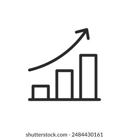 Upward bar graph, linear style icon. increase or growth in data or performance. Editable stroke width.