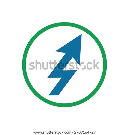 Upward Blue Arrow combined with Thunderbolt icon, editable circle stroke outlined.
