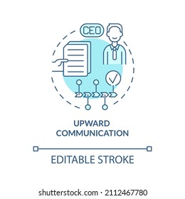 Türkisfarbenes Symbol für die Kommunikation nach oben Corporate Konversation Typ abstrakte Idee dünne Linie Illustration. Einzeln Umrisszeichnung. Bearbeitbarer Strich. Arial, Myriad Pro Fett Schriftarten verwendet