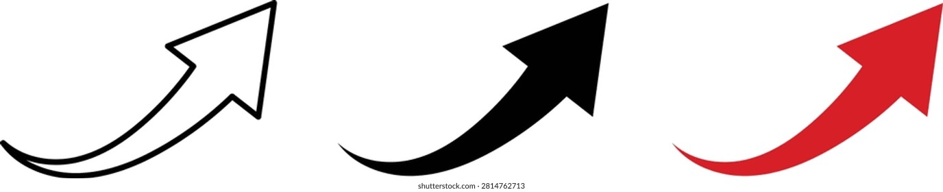 Upward curved arrow icon set. Growth indicator and rising progress symbols. Financial success trend. direction concept design