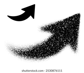 An upward curved arrow transitioning from scattered dots to a solid black shape, symbolizing upward movement and growth. Vector illustration.