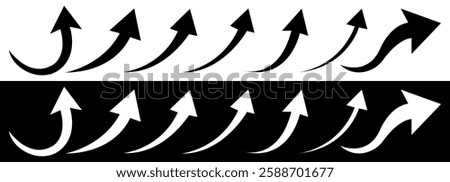 Upward Curved Arrows Icon Set. Growth and Progress Symbol. Vector illustration isolated on Black and White background.