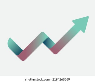 Upward Direction Arrow Vector Graphic Icon Showing Business Growth Bar Graph. Folded Strip Like Arrow With Gradient Vector Graphic Symbol. Upward Arrow Fintech Logo Isolated On White Background. 