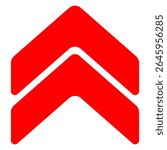 Upward direction icon. Double arrowheads pointing up, signifying increase, upload, elevation, or directional guidance in interface elements.