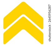 Upward direction icon. Double arrowheads pointing up, signifying increase, upload, elevation, or directional guidance in interface elements.