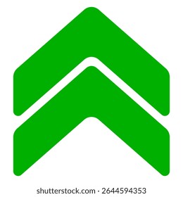 Ícone de direção para cima. Pontas de seta duplas apontando para cima, significando aumento, upload, elevação ou orientação direcional em elementos de interface.