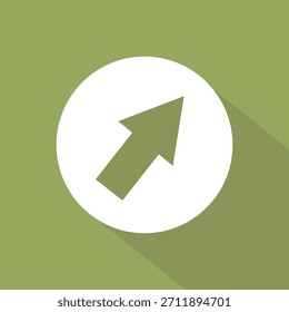Icono de dirección hacia arriba. Gráfico de sombra largo. Símbolo de Vector de flecha de cursor. Fondo verde oliva. EPS 10.