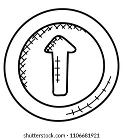 
An upward doodle within a circle indication of direction
