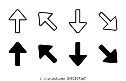 Upward and downward arrow icon set in generic design. Up and down direction sign symbol