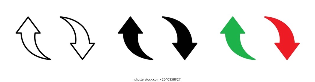Upward and downward curved arrows symbolizing trend direction, increase or decrease, growth, decline, and market movement.