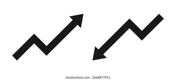 Ícones de gráfico para cima e para baixo representando o crescimento financeiro, o aumento do mercado, o aumento das ações, a melhoria dos negócios, o declínio do mercado, a diminuição das vendas e as tendências econômicas