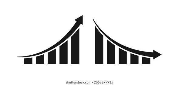 Diagrammsymbole nach oben und unten, die das Finanzwachstum, die Marktzunahme, den Aktienanstieg, die Verbesserung der Geschäftslage, den Marktrückgang, den Umsatzrückgang und die wirtschaftlichen Trends darstellen