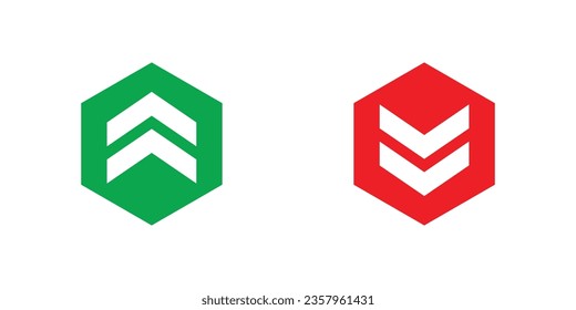  Upward and Downward symbols, increase and decrease vector sign with red and green color isolated on white background