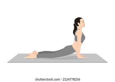 Upward Facing Dog Pose, Up Dog Pose. Beautiful girl practice Urdhva Mukha Svanasana. Young attractive woman practicing yoga exercise. working out, black wearing sportswear, grey pants and top, indoor