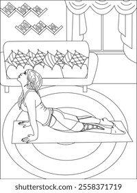 Upward Facing Dog Pose Coloring Page Yoga Vector