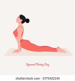 Upward Facing Dog Yoga pose. Young woman practicing yoga  exercise. Woman workout fitness, aerobic and exercises. Vector Illustration.