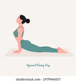 Upward Facing Dog Yoga pose. Young woman practicing yoga  exercise. Woman workout fitness, aerobic and exercises. Vector Illustration.