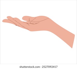 Para cima face feminina mão vetor ilustração isolado no fundo branco. Feminino abrir palma para cima em receber ou segurar, mostrando, apresentando o conceito de negócios do produto. Desenhado à mão