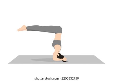Upward Facing Staff Pose, Half Headstand Pose. Beautiful girl practice Urdhva Dandasana, Ardha Sirsasana. Young attractive woman practicing yoga exercise. working out, black wearing sportswear.