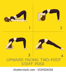 Upward Facing Two-Foot Staff Pose Yoga Manga Tutorial How Cartoon Vector Illustration