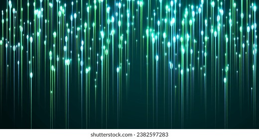 Upward glowing line rays speed motion concept. Tech neon teal flash particles. Electronic industry vertical lines innovative wallpaper. Speed motion cool background.