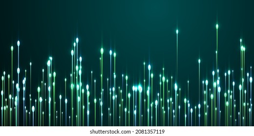 Vector de flujos de datos de líneas de reflexión ascendente. Partículas geométricas de la radiación de los dientes de neón. Las líneas de negocio cambian el patrón innovador. Los flujos de datos se enfrían en el fondo.