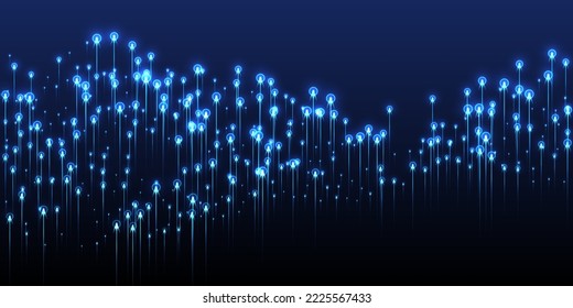 Upward glowing line streams data flows vector. Geometric neon blue electric elements. Electronic technology lines movement visual design. Data flows modern backdrop.