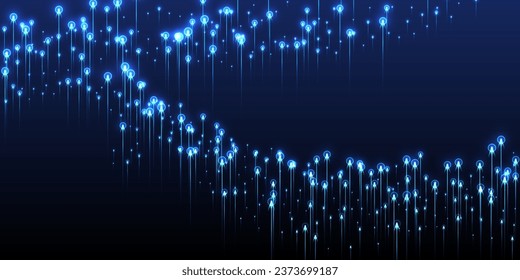 Upward glowing line streams fiber optics concept. Tech neon blue spark particles. Business lines shift up visual pattern. Fiber optics cool background.