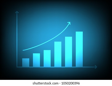 upward graph growing bars graphic chart increase on dark blue background vector illustrations