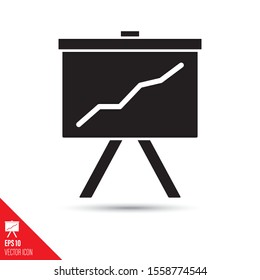 Upward graph on presentation whiteboard glyph icon. Success symbol vector illustration.