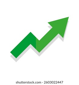 Upward green arrow. Financial growth symbol. Rising graph vector. Business success indicator.