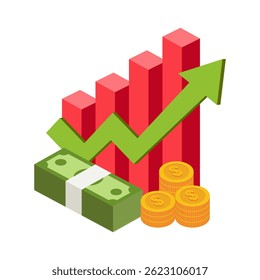 Upward Green Arrow Shows Financial Success with Money