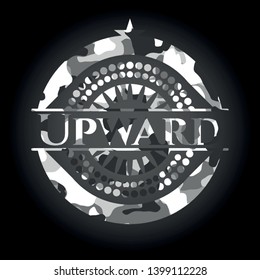 Upward grey camouflaged emblem. Vector Illustration.