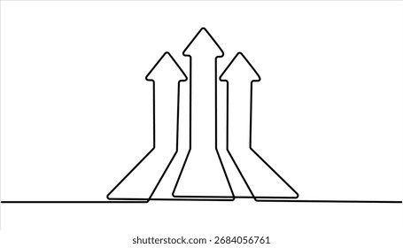 Upward growth arrow continuous one line drawing minimalism design. Arrow in continuous line drawing style. Line art of the arrow icon.
