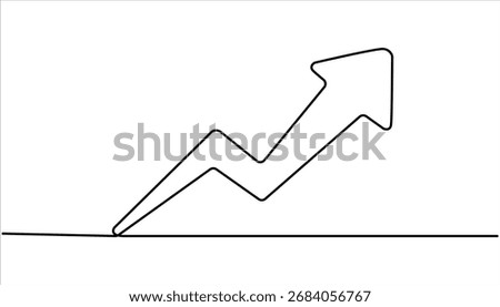 Upward growth arrow continuous one line drawing minimalism design. Arrow in continuous line drawing style. Line art of the arrow icon.