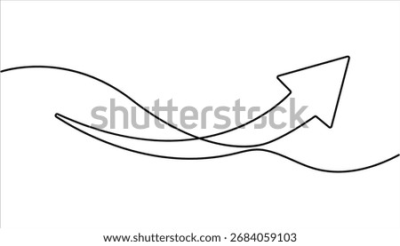 Upward growth arrow continuous one line drawing minimalism design. Arrow in continuous line drawing style. Line art of the arrow icon.