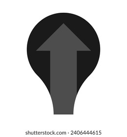 Upward half metaball arrow grey icon. A blob shape with an upward pointing symbol. Isolated on a white background.