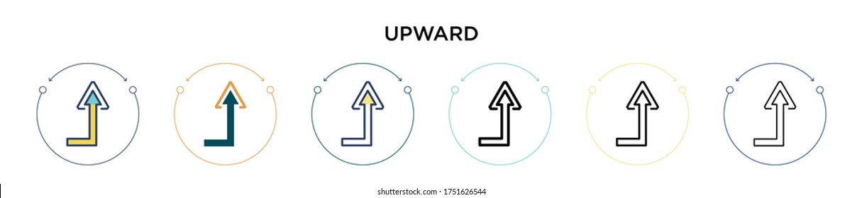 Upward icon in filled, thin line, outline and stroke style. Vector illustration of two colored and black upward vector icons designs can be used for mobile, ui, web
