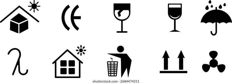 Icono ascendente, empaquetado y símbolo de advertencia, ícono frágil, mantener seco, reciclar, mantener seco Advertencia Sticker para el Producto Embalaje,
