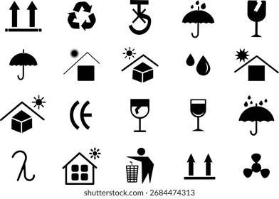 Icono ascendente, empaquetado y símbolo de advertencia, ícono frágil, mantener seco, reciclar, mantener seco Advertencia Sticker para el Producto Embalaje,
