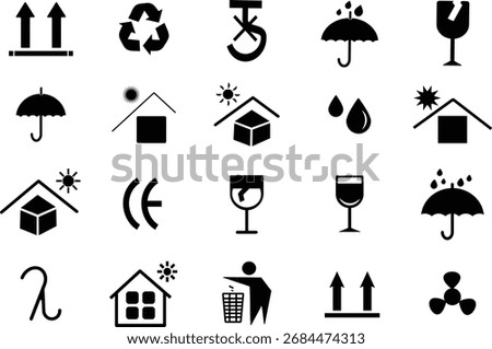 Upward icon, packaging and warning symbol ,Fragile icon, keep dry, Recycle, Keep Dry Warning Sticker For Product Packaging symbol,
