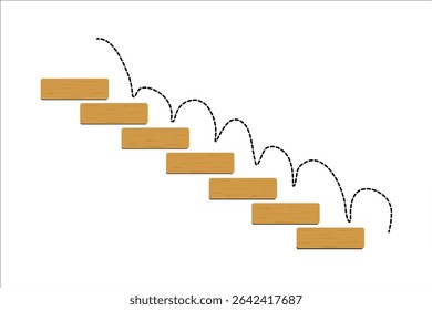 upward movement. Wooden steps leading upward with a wavy line illustrating movement in a conceptual design. Vector