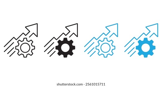 upward pointing arrow with a gear symbol representing growth and progress perfect for conveying messages of improvement icon