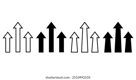 Upward pointing arrows in different sizes with stroke and fill for websites and graphic resources.