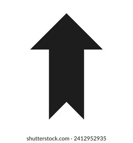 Upward pointing bookmark arrow silhouette icon. A vertical black direction symbol. Isolated on a white background.