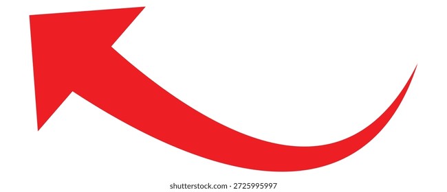 Upward red curved arrow pointing to left in side . Representing direction, growth, improvement, return path, trend reversal, movement, emphasis, and visual guidance in digital .