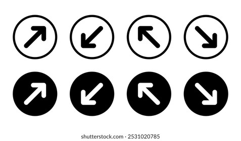 Upward rightward, downward leftward, upward leftward, and downward rightward icon on black circle