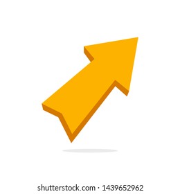 Upward sloping arrow vector icon. Yellow symbol isolated on white background